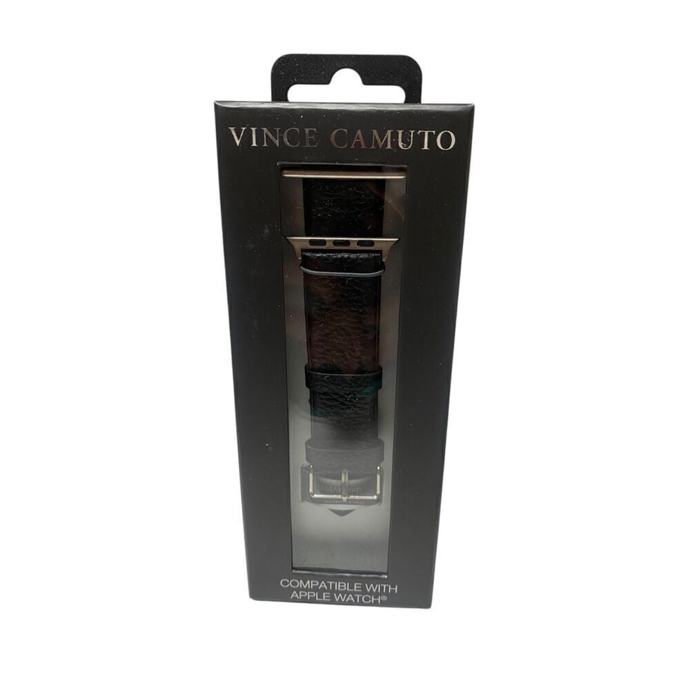 Vince‎ Camuto Men's Black Leather Band Compatible with 42/44/45mm Apple Watch